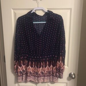 BloomChic Blue and White 3/4 Sleeve Relaxed Blouse PLUS SIZE